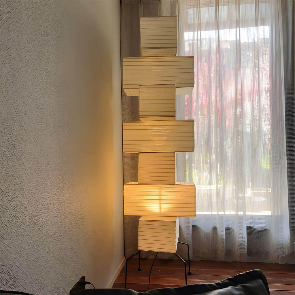 71 in Natural Bamboo Floor Lamp, 19 in Paper Shade, Diffused Light