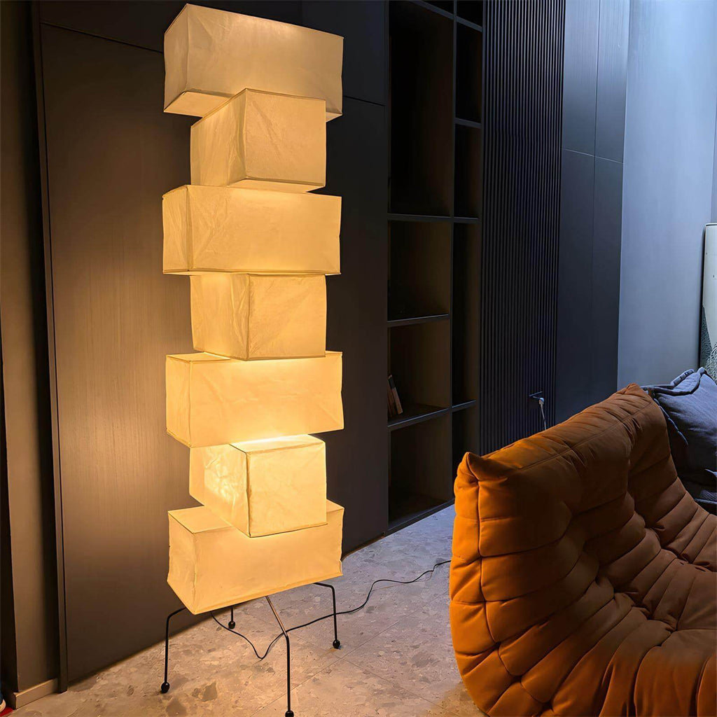 71 in Natural Bamboo Floor Lamp, 19 in Paper Shade, Diffused Light