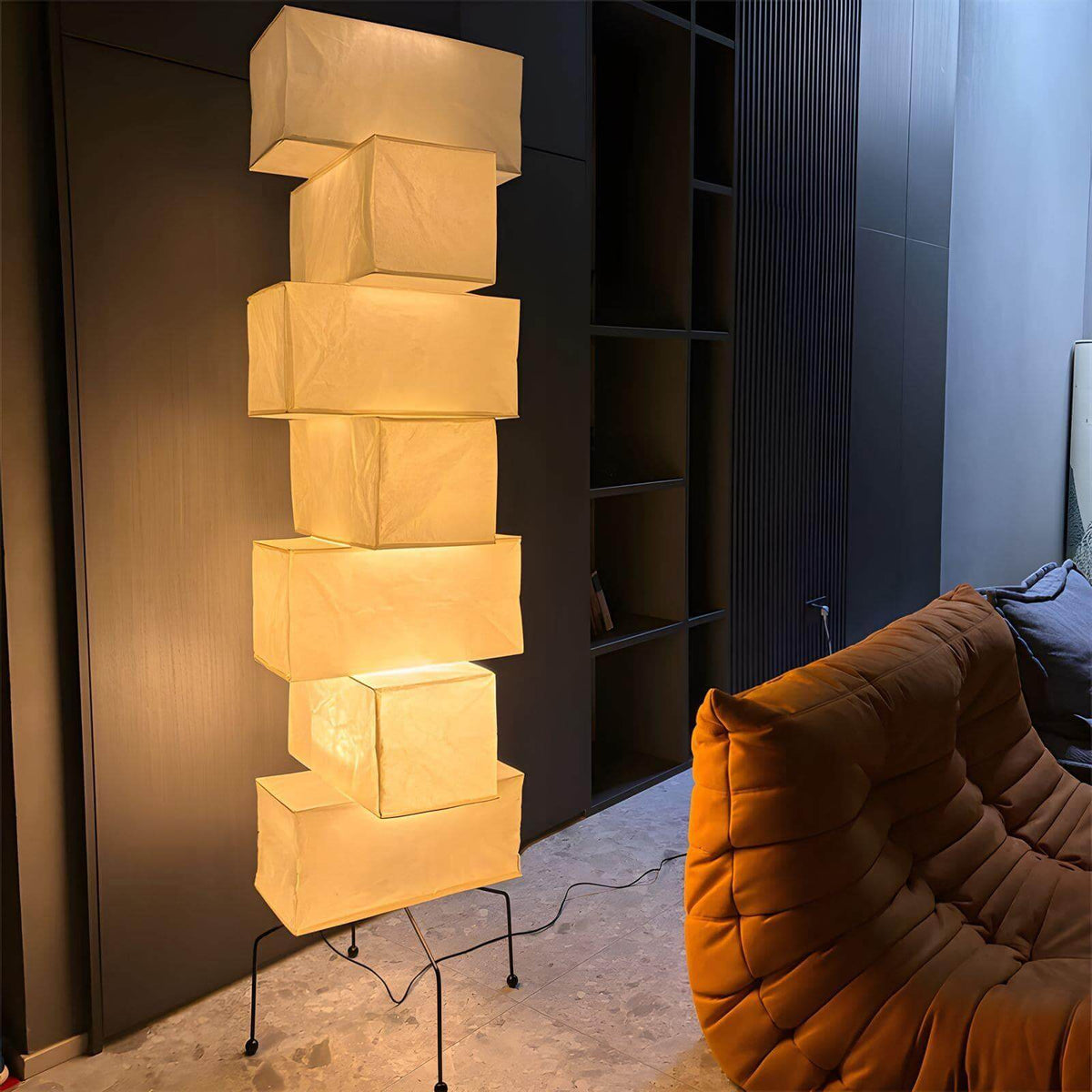 71 in Natural Bamboo Floor Lamp, 19 in Paper Shade, Diffused Light