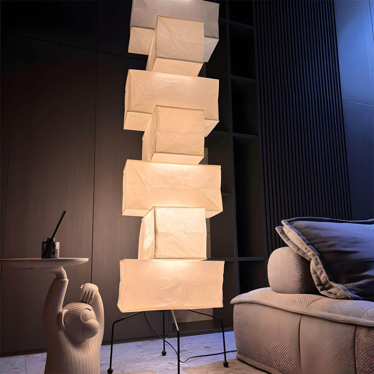 71 in Natural Bamboo Floor Lamp, 19 in Paper Shade, Diffused Light