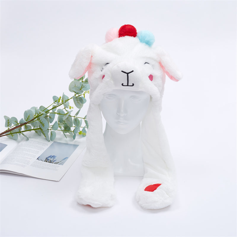 Interactive Plush Hat with Pop-Up Ears and Squeeze Paws