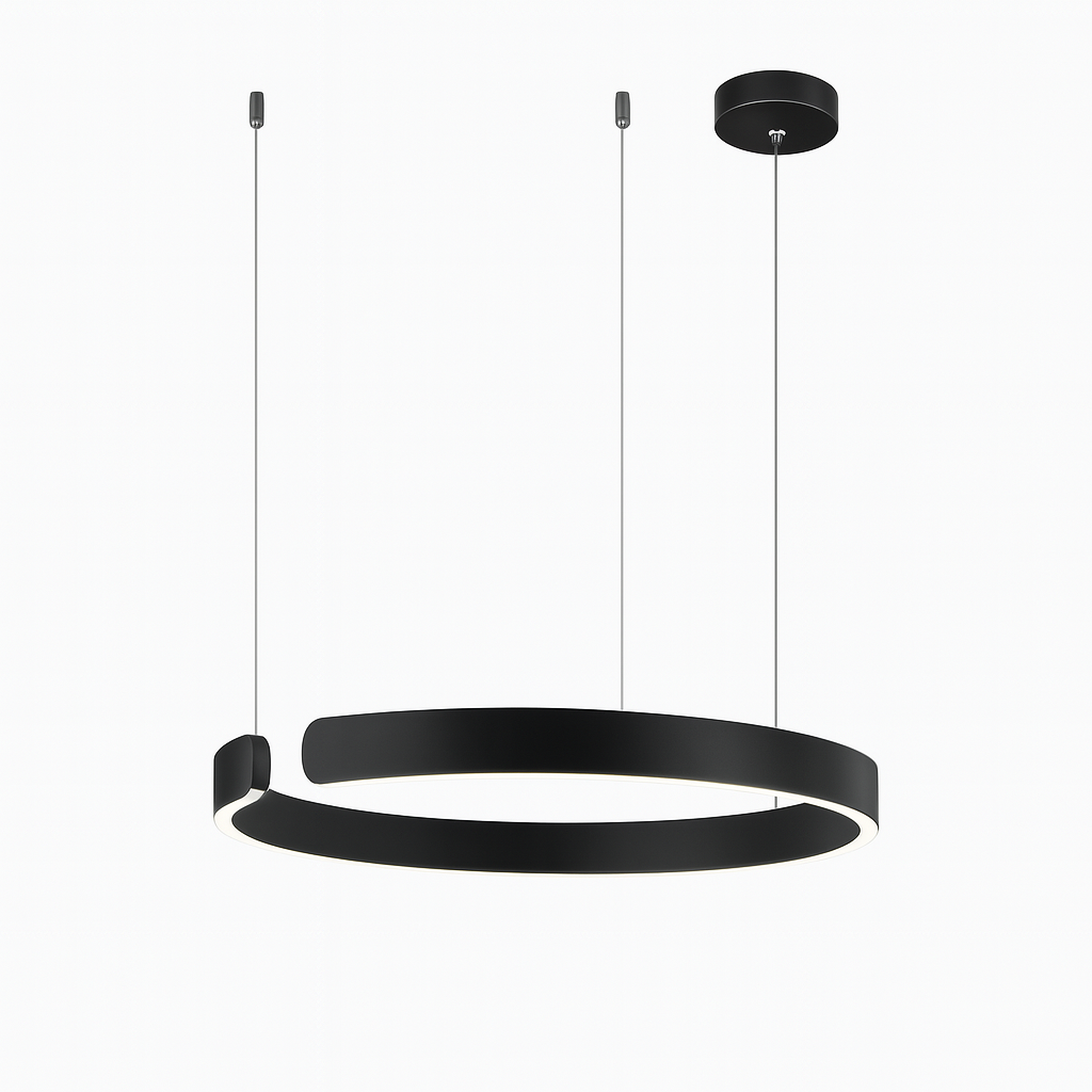 Lámpara colgante de aro LumaNova — Diseño geométrico moderno, iluminación uniforme hacia abajo