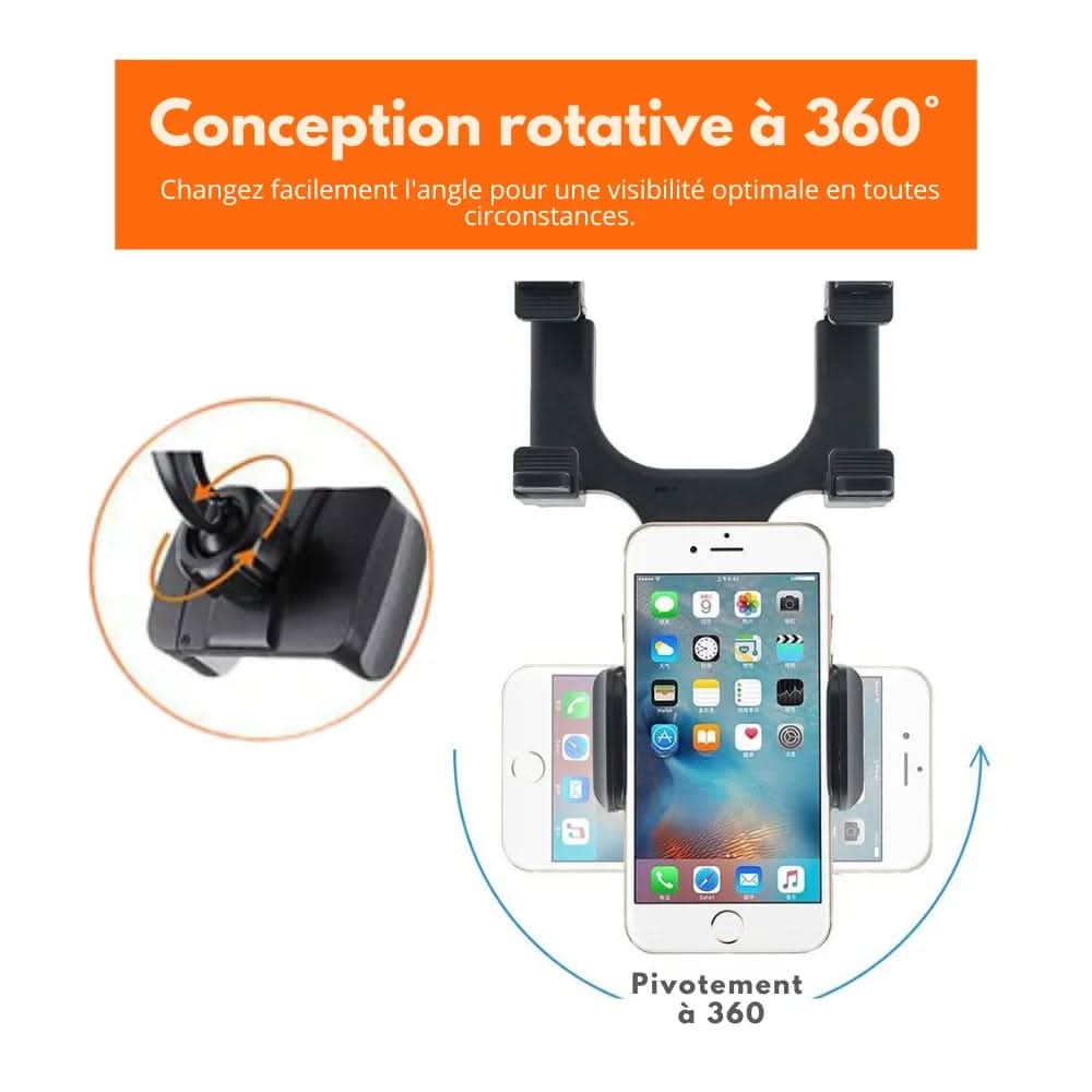 Support de téléphone pour rétroviseur NovaView — Fixation à pince sans ventouse, prise à hauteur des yeux