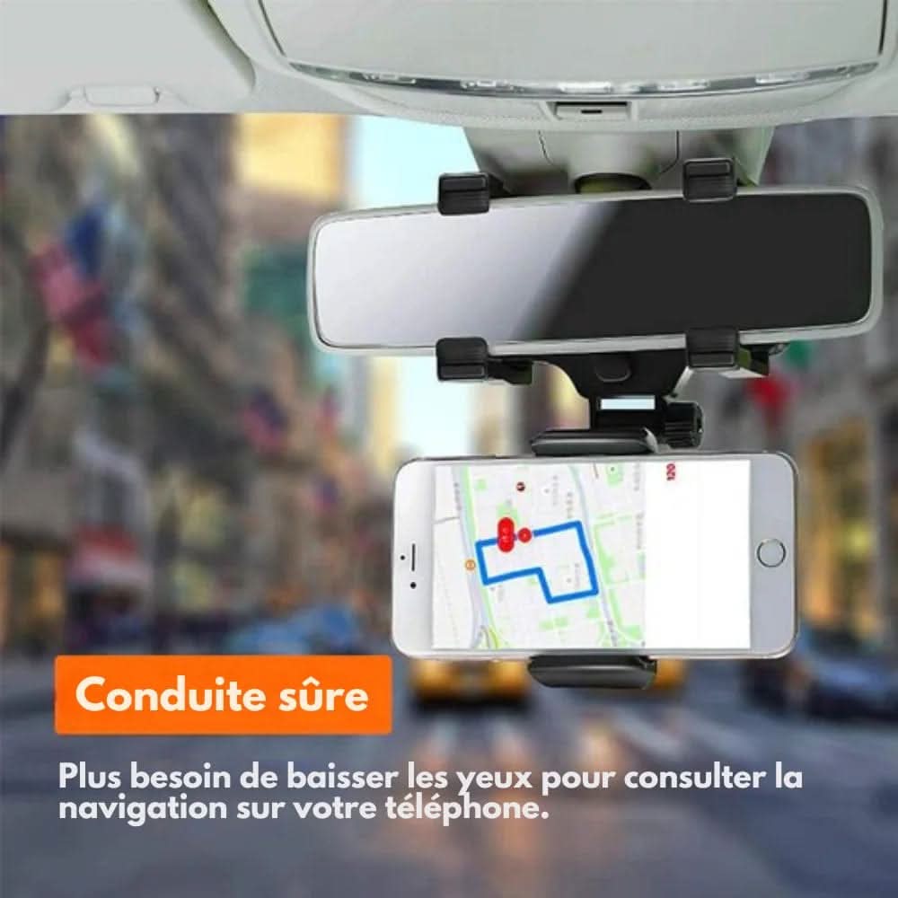 Support de téléphone pour rétroviseur NovaView — Fixation à pince sans ventouse, prise à hauteur des yeux