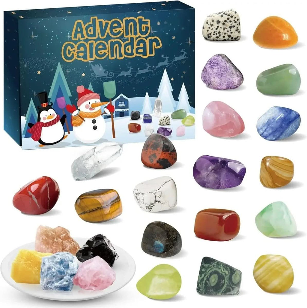 Aurora adventskalender met stenen 2025 — 24 natuurlijke edelstenen, dagelijks te openen vakjes