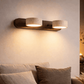 Indoor LED wall light designed with natural travertine and wood for warm architectural illumination - Euroselle