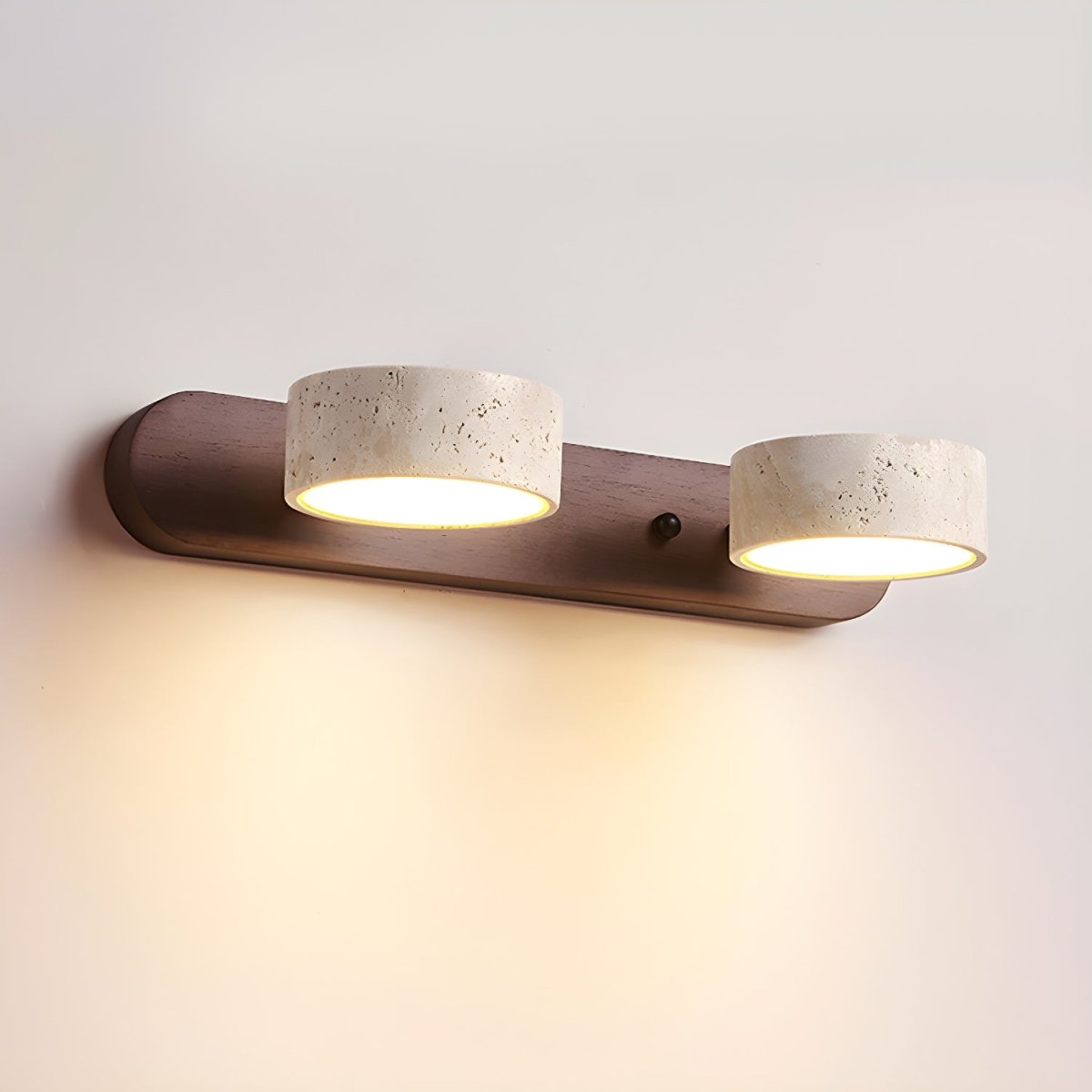 Indoor LED wall light designed with natural travertine and wood for warm architectural illumination - Euroselle