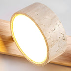 Indoor LED wall light designed with natural travertine and wood for warm architectural illumination - Euroselle