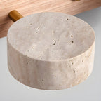 Indoor LED wall light designed with natural travertine and wood for warm architectural illumination - Euroselle