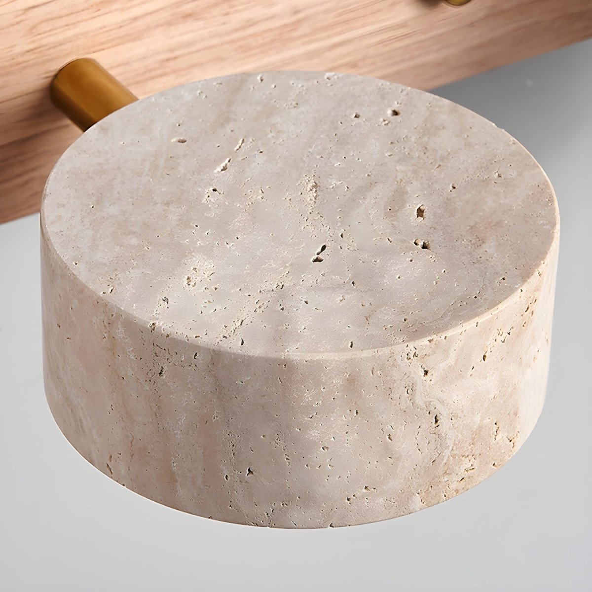 Indoor LED wall light designed with natural travertine and wood for warm architectural illumination - Euroselle