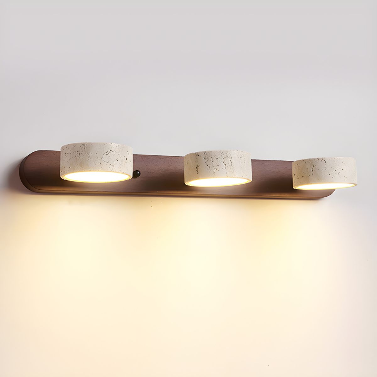 Indoor LED wall light designed with natural travertine and wood for warm architectural illumination - Euroselle