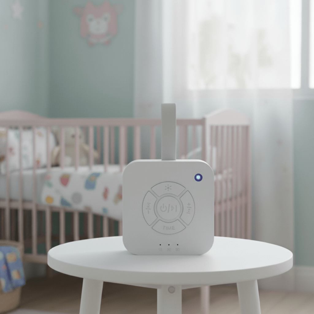 Machine à sons portable pour bébé LullMate – Rechargeable par USB, 10 sons apaisants intégrés, design compact pour les voyages