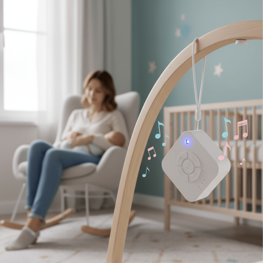 Machine à sons portable pour bébé LullMate – Rechargeable par USB, 10 sons apaisants intégrés, design compact pour les voyages