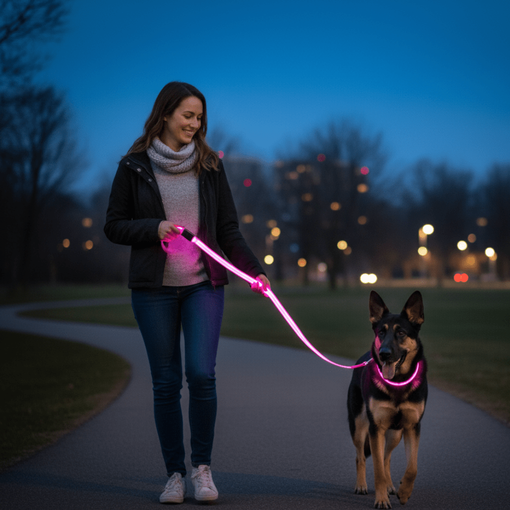 NovaTrail Night Walkers LED Dog Leash — Reflective Stitching, USB Rechargeable Battery