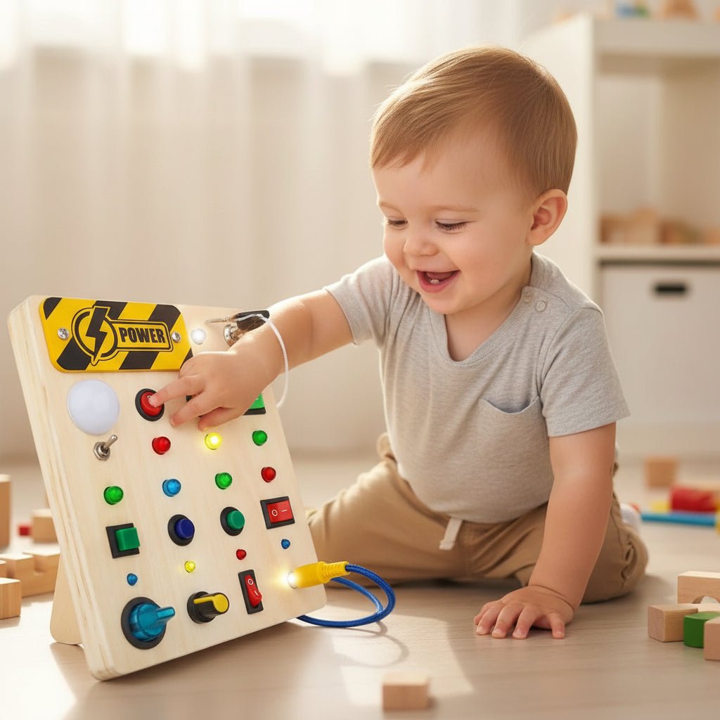 Osvětlená dřevěná tabule LumaBoard — Montessori smyslový panel s teplými LED diodami