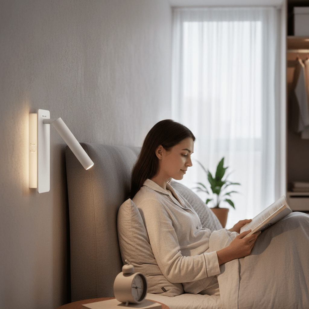 Otočná LED lampička k posteli LumaTwist — nastavitelný fokus, otočná hlavice, montáž na zeď