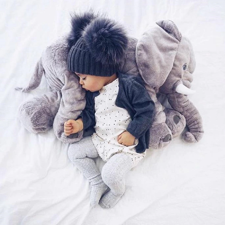 Plush Elephant Toddler Cushion — Gray, Blue, Pink, Purple & Yellow