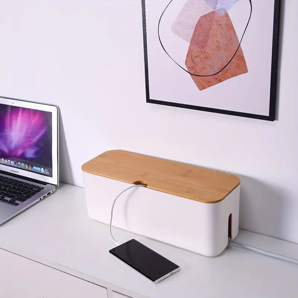 Elegante Bambus-Kabelmanagement-Box für Büro & Zuhause - Euroselle
