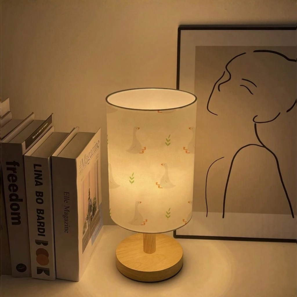 Desk Lamp Linen Shade Wood Base USB Powered 3W LED 3 Color Modes | Euroselle