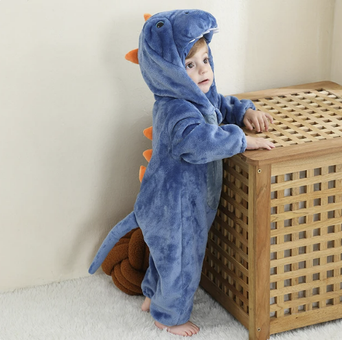 Baby-Schlafanzug mit Reißverschluss und Kapuze, Kostümdesign mit Tierfigur für Jungen und Mädchen | weiche Loungewear aus Baumwoll-Polyester-Mischgewebe, Schlafanzug für Babys 0-