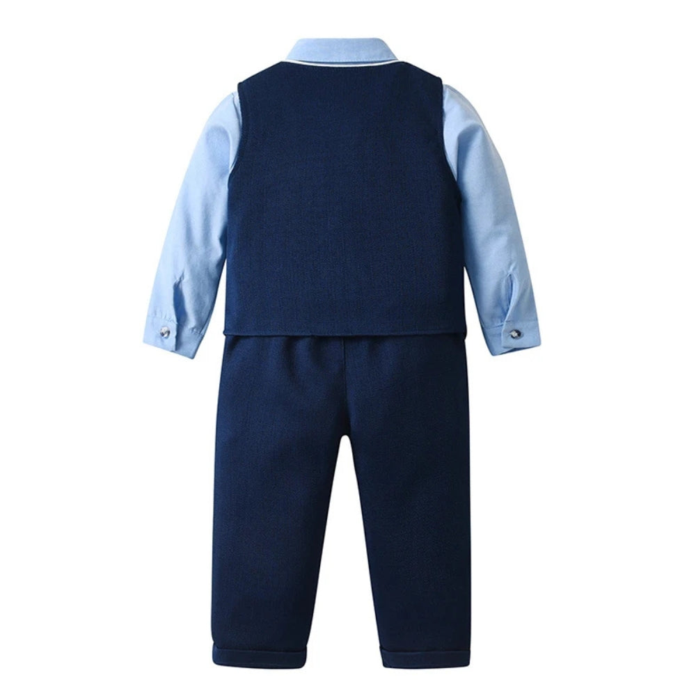 Boys 3-Piece Soft Cotton Suit Set — Shirt, Vest, Pants & Bow Tie