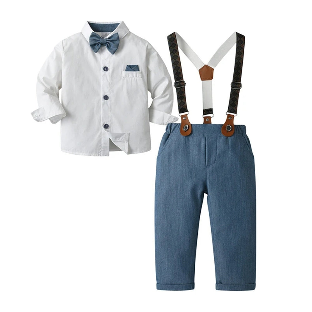 Boys 3-Piece Soft Cotton Suit Set — Shirt, Vest, Pants & Bow Tie