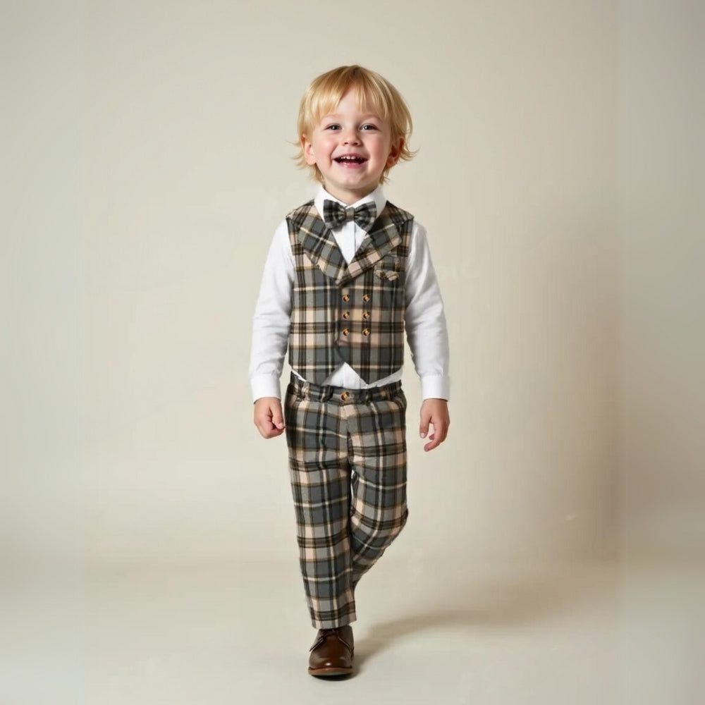 Boys 3-Piece Soft Cotton Suit Set — Shirt, Vest, Pants & Bow Tie