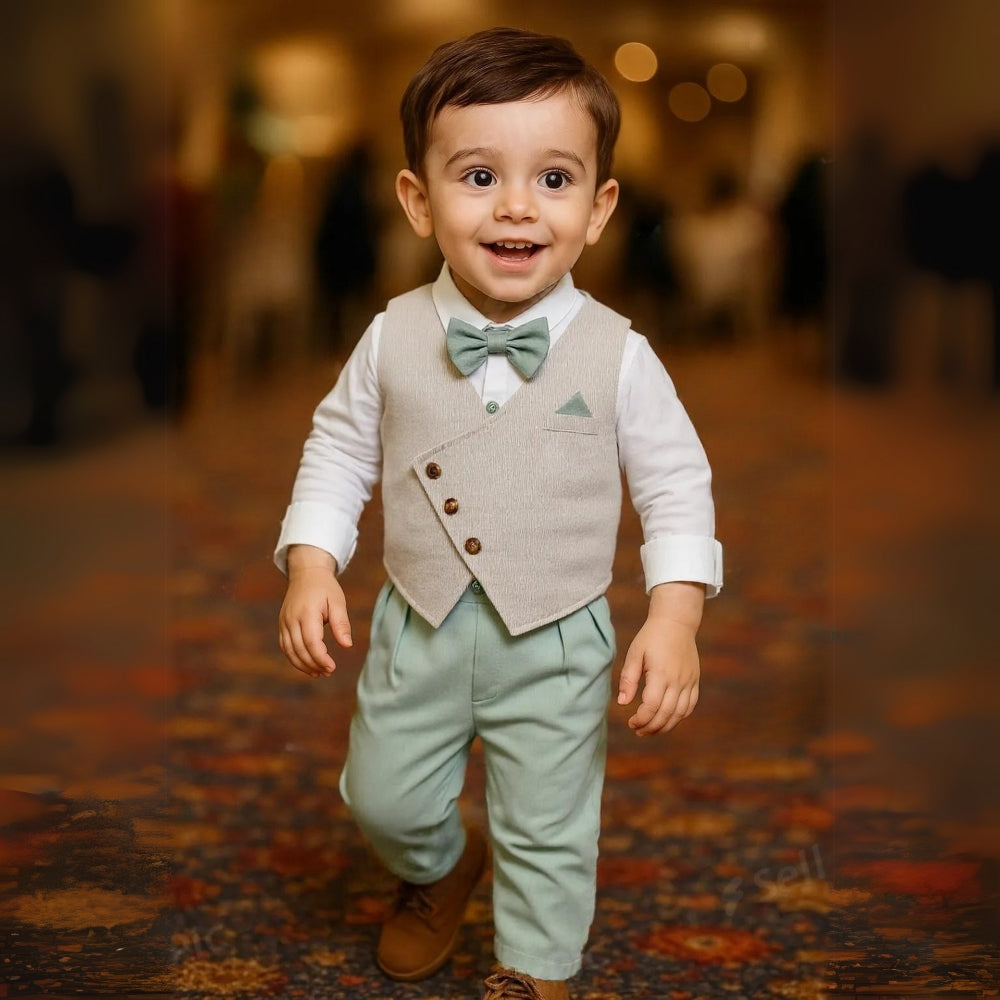 Boys 3-Piece Soft Cotton Suit Set — Shirt, Vest, Pants & Bow Tie