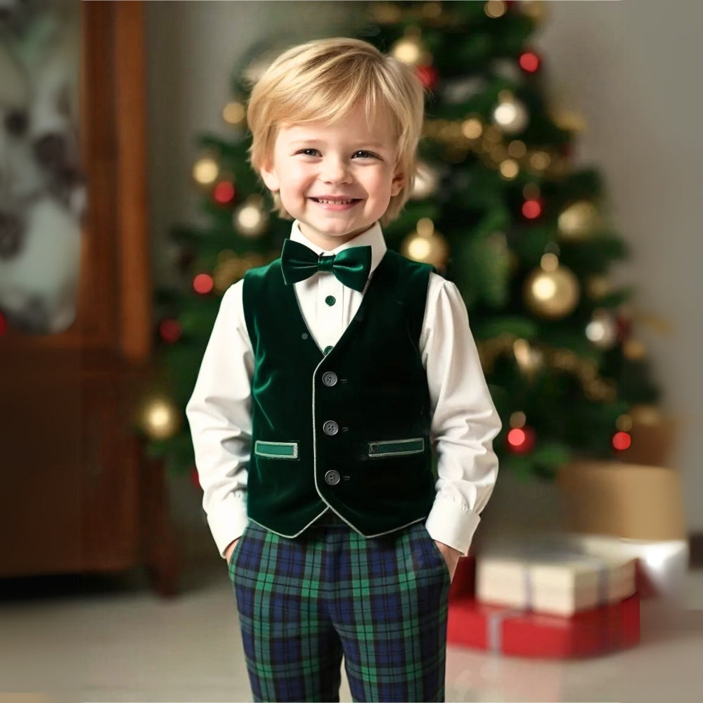 Boys 3-Piece Soft Cotton Suit Set — Shirt, Vest, Pants & Bow Tie
