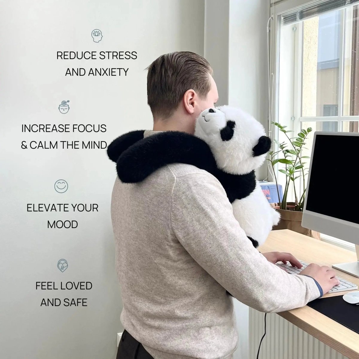 Companion de îmbrățișat plușat CalmHug — blăniță ultra moale, brațe extra-lungi, siluetă rotunjită pentru îmbrățișare