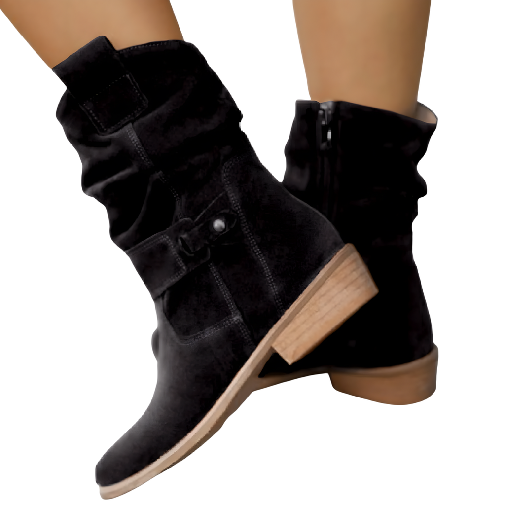 Women's Suede-Effect Low Heel Boots — Cushioned Insole, Non-Slip Sole