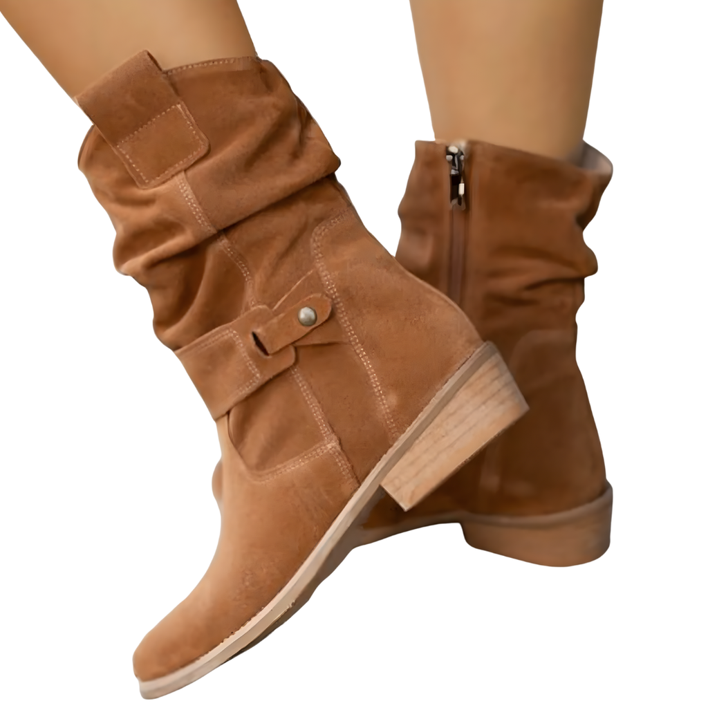 Women's Suede-Effect Low Heel Boots — Cushioned Insole, Non-Slip Sole
