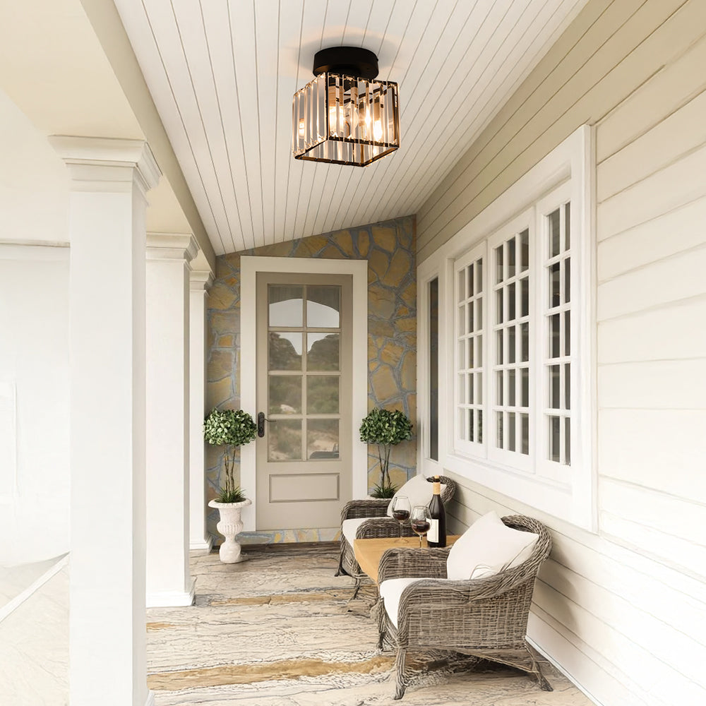 Black Gold Crystal Flush Mount Light Fixture — E27 Socket
