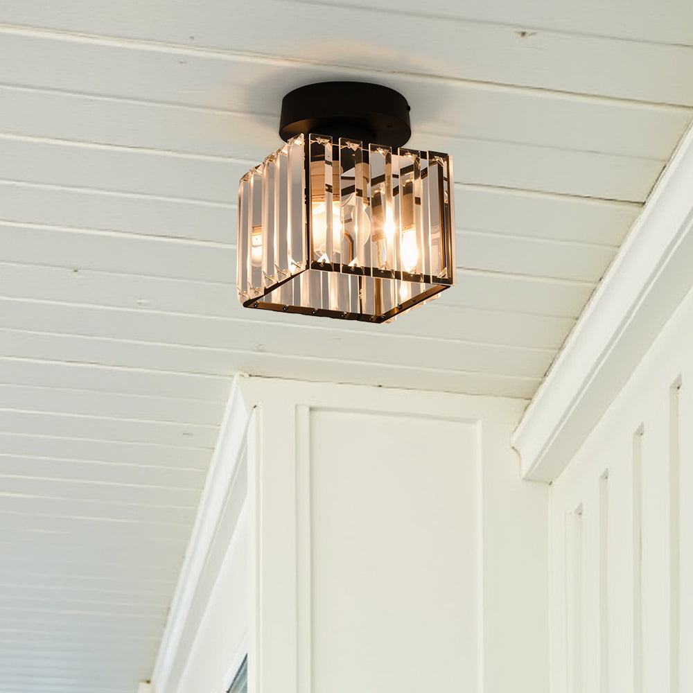 Black Gold Crystal Flush Mount Light Fixture — E27 Socket