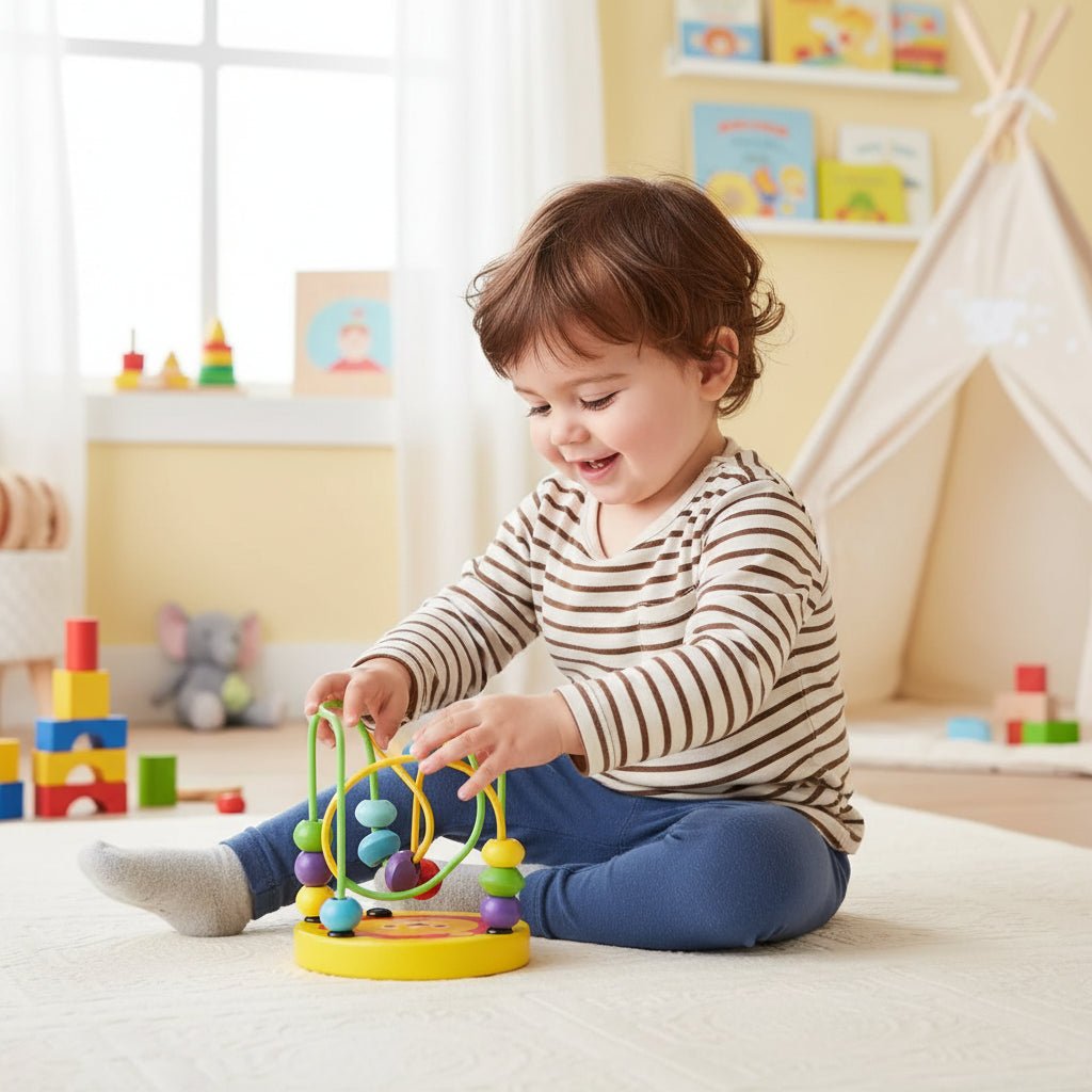 Tiny Trails kompaktowa drewniana kolejka z koralikami — inspirowana metodą Montessori