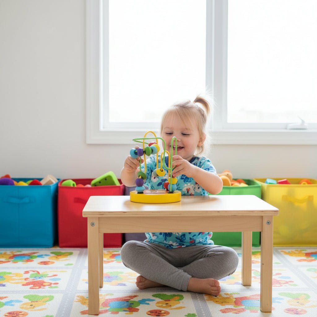 Tiny Trails kompaktowa drewniana kolejka z koralikami — inspirowana metodą Montessori