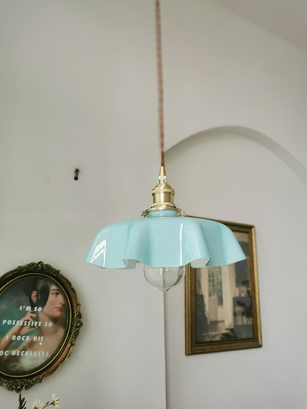 Textured Dome Pendant Light — Adjustable Height, White, Beige, Pink & Blue