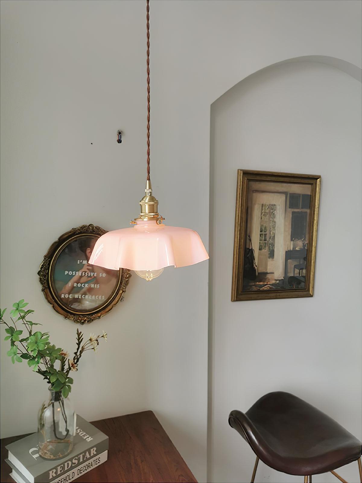 Textured Dome Pendant Light — Adjustable Height, White, Beige, Pink & Blue