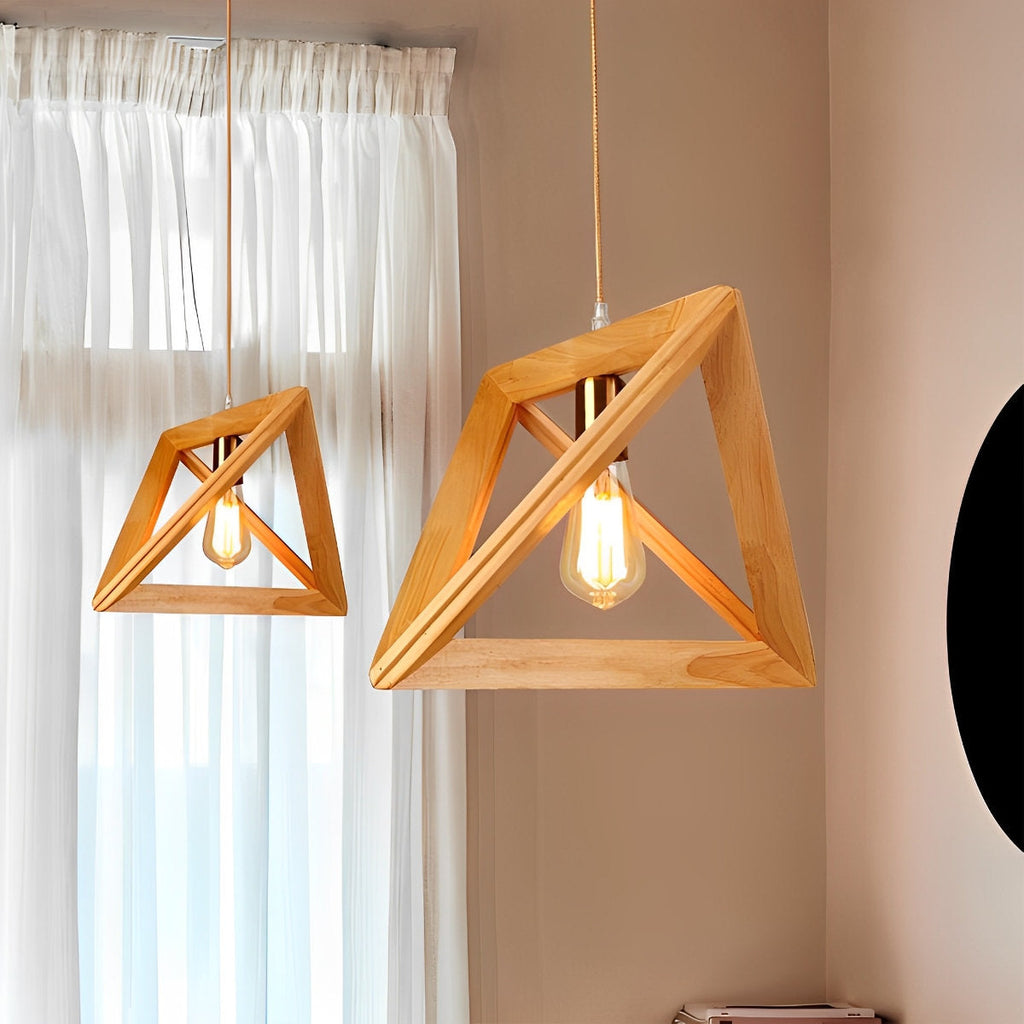 Chandelier Wood Frame Geometric E27 Adjustable Hanging Light, Adjustable Modern Design | Euroselle