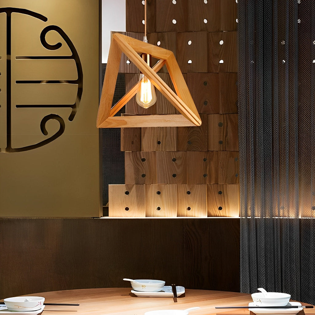 Chandelier Wood Frame Geometric E27 Adjustable Hanging Light, Adjustable Modern Design | Euroselle