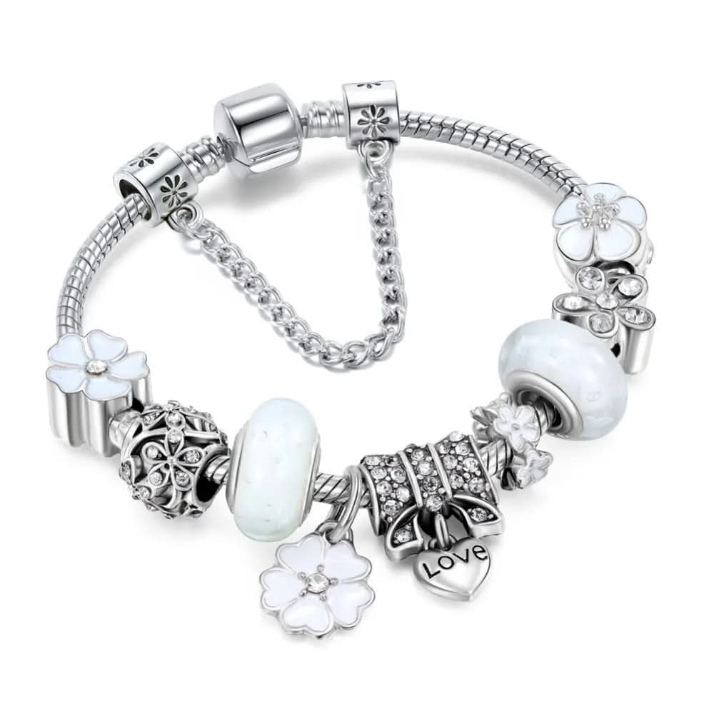 Sterling Silver Floral Bracelet Charm — Delicate Bloom Design