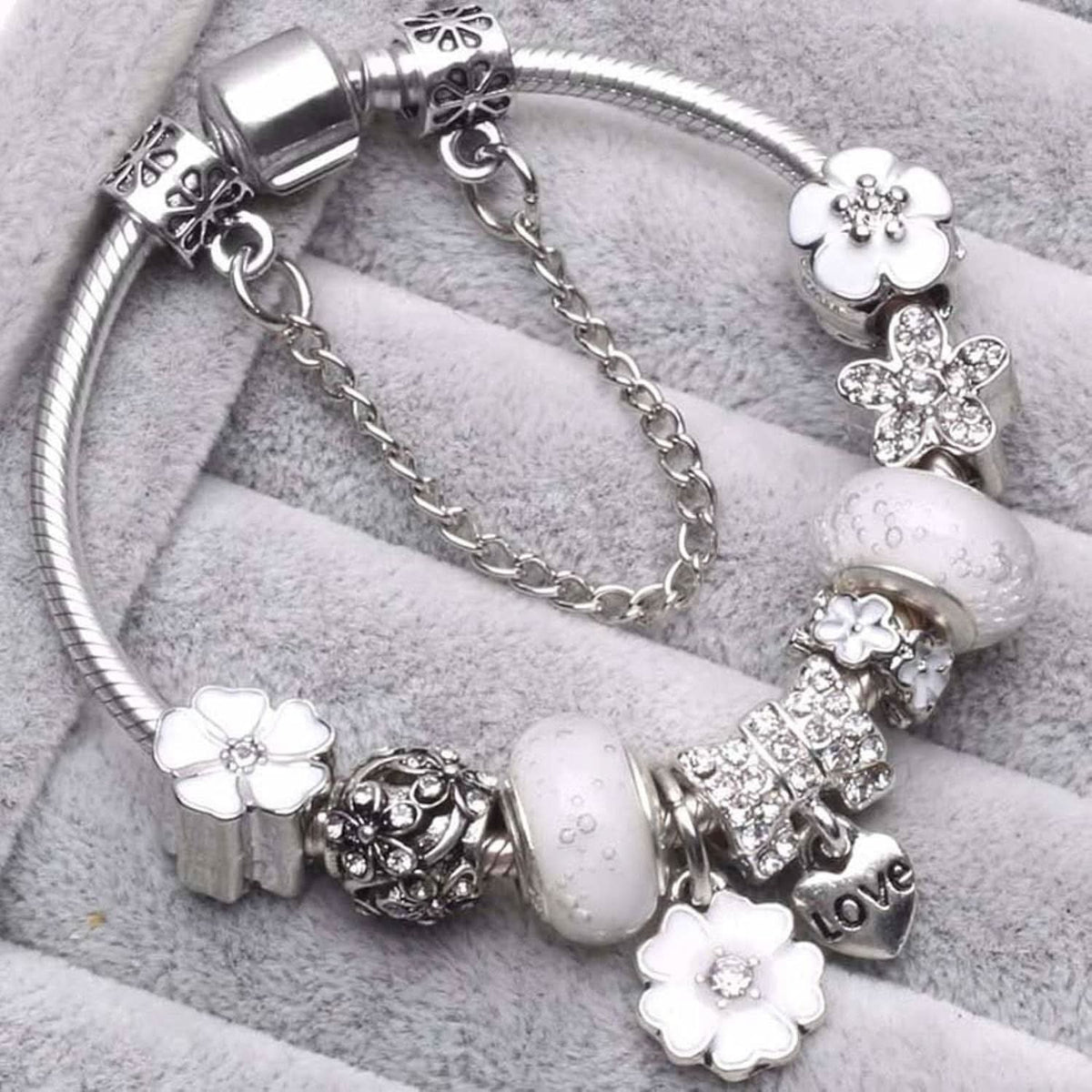 Sterling Silver Floral Bracelet Charm — Delicate Bloom Design