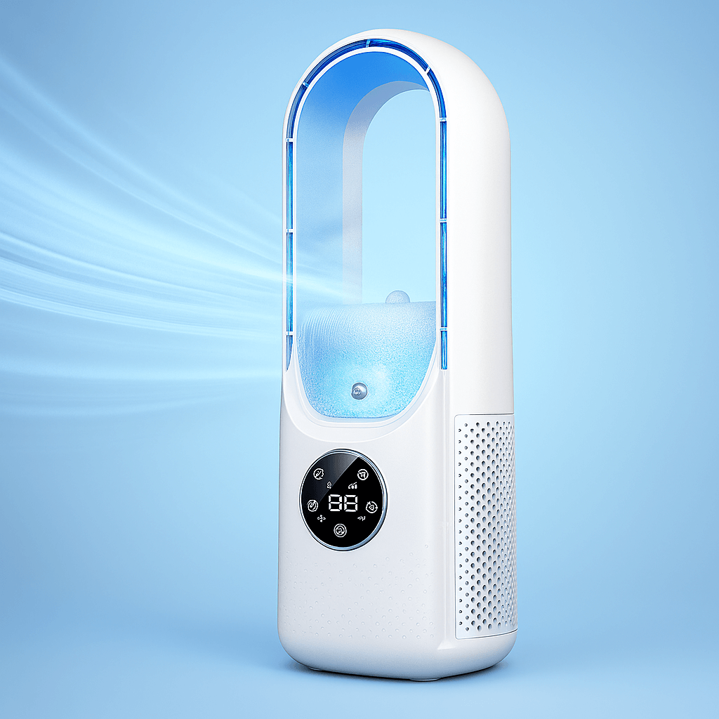 Rafraîchisseur d’air sans pales alimenté par USB — unité de refroidissement portable avec réservoir d’eau intégré de 100 ml