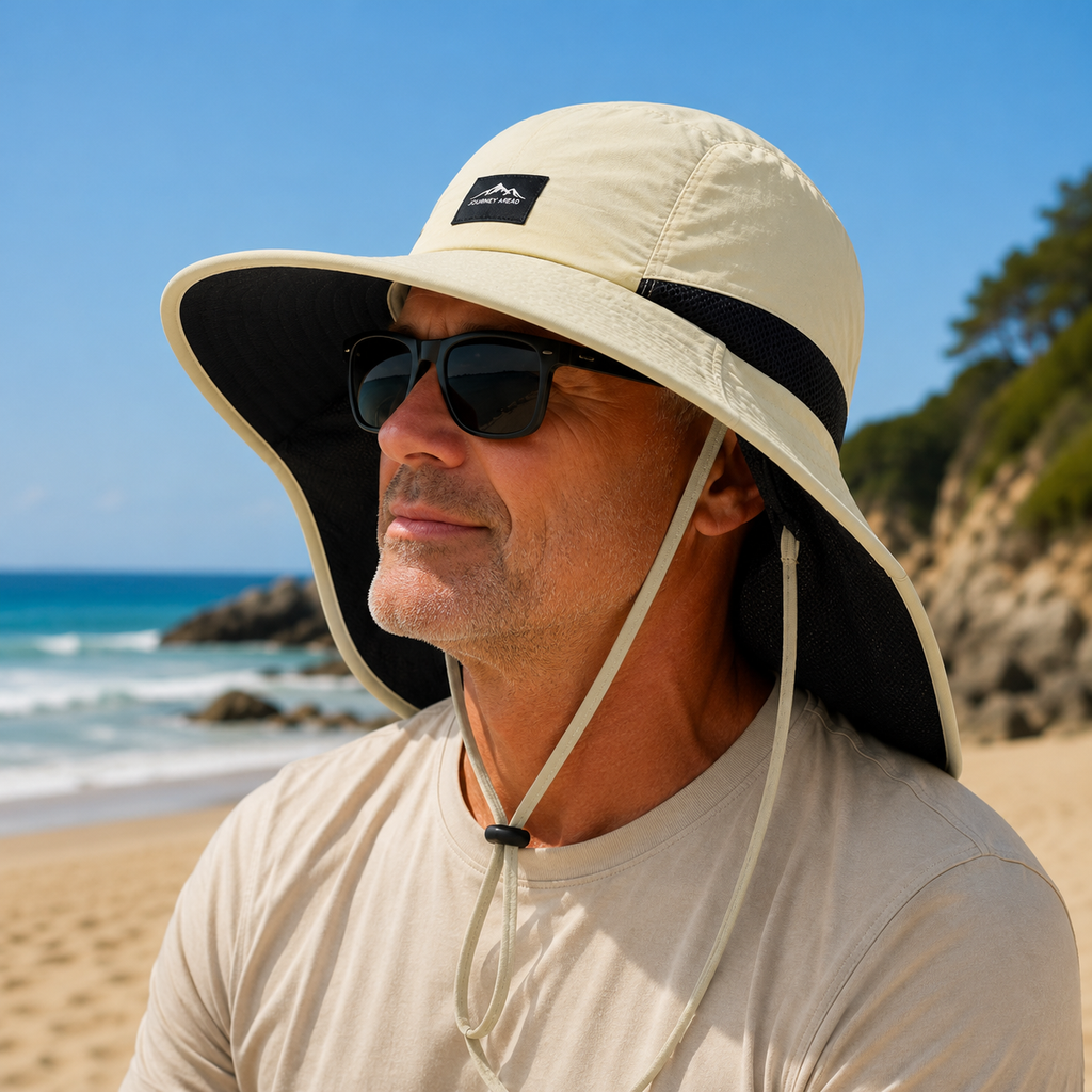 Sombrero de ala ancha para hombre y mujer — UPF 50+, protección de secado rápido para el cuello