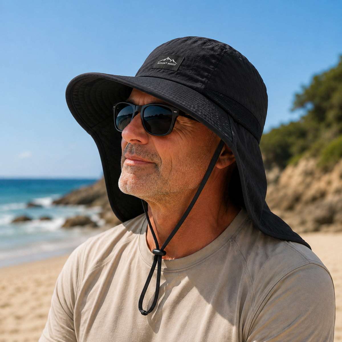 Sombrero de ala ancha para hombre y mujer — UPF 50+, protección de secado rápido para el cuello