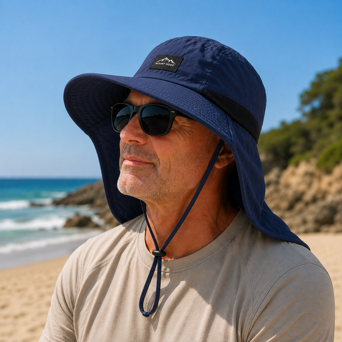 Sombrero de ala ancha para hombre y mujer — UPF 50+, protección de secado rápido para el cuello