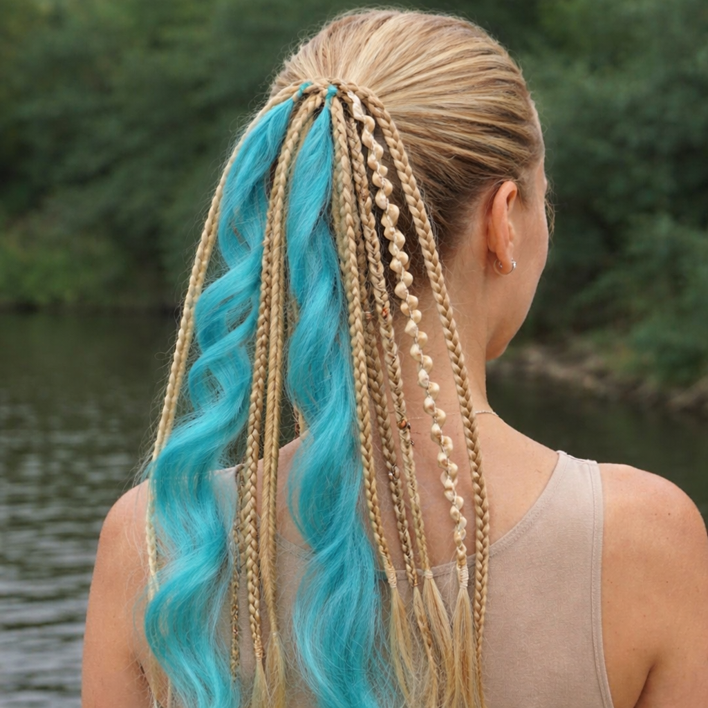 Boho-Haarverlängerung mit Perlen und Muscheln für den Pferdeschwanz – zum Umwickeln