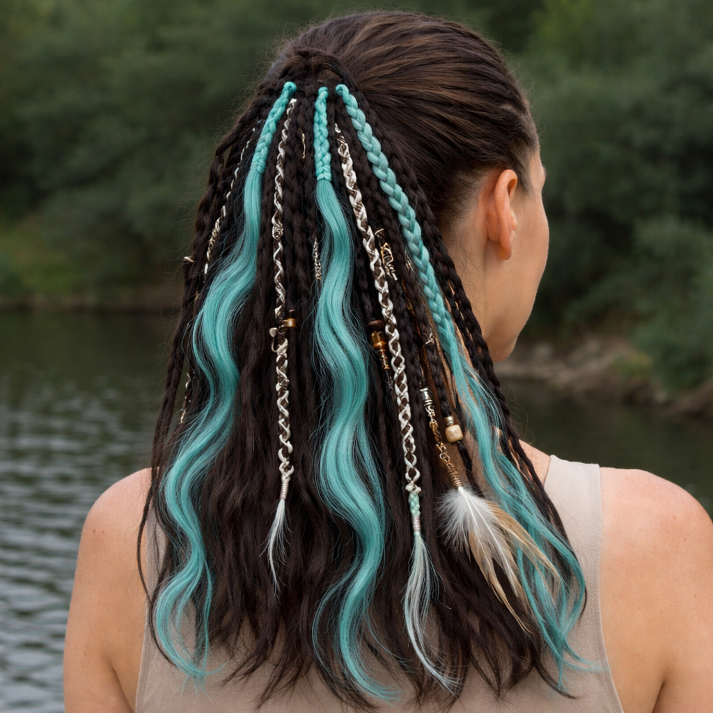 Boho-Haarverlängerung mit Perlen und Muscheln für den Pferdeschwanz – zum Umwickeln