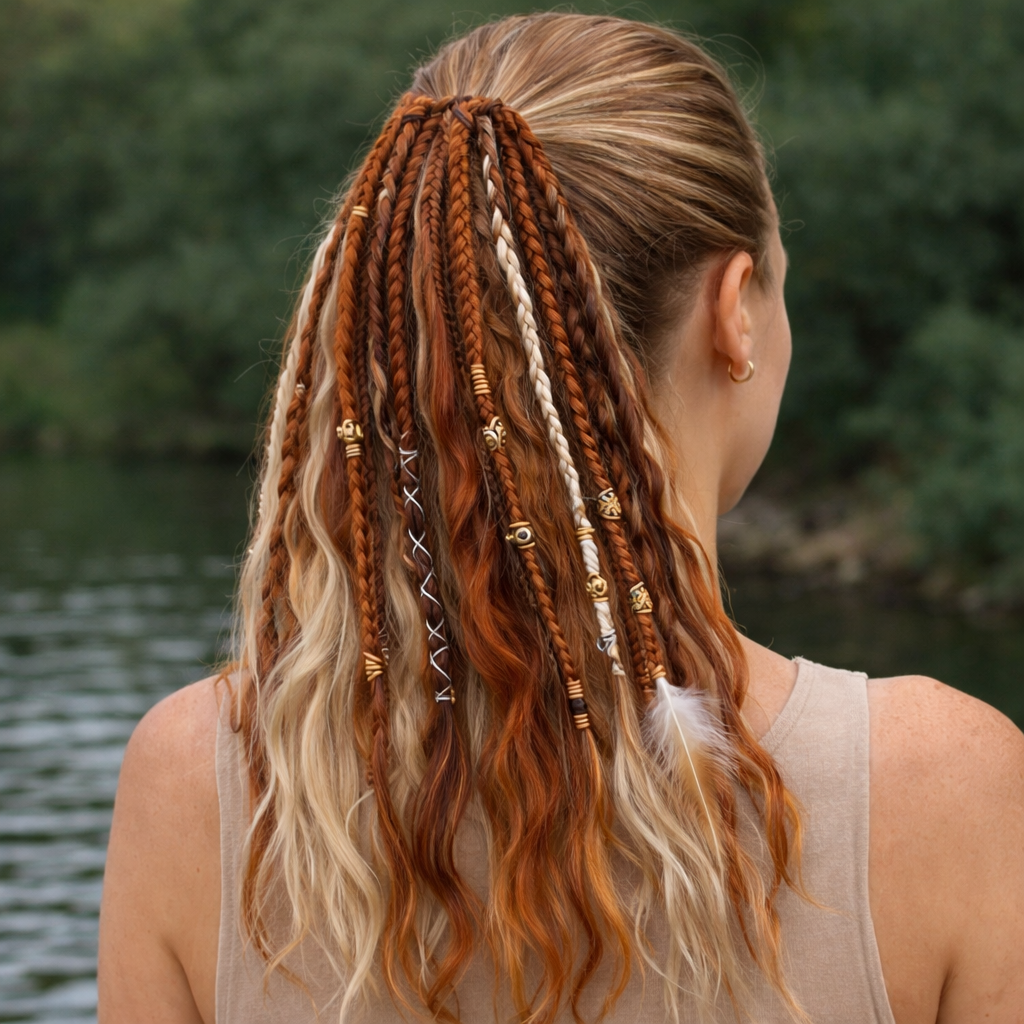 Boho-Haarverlängerung mit Perlen und Muscheln für den Pferdeschwanz – zum Umwickeln