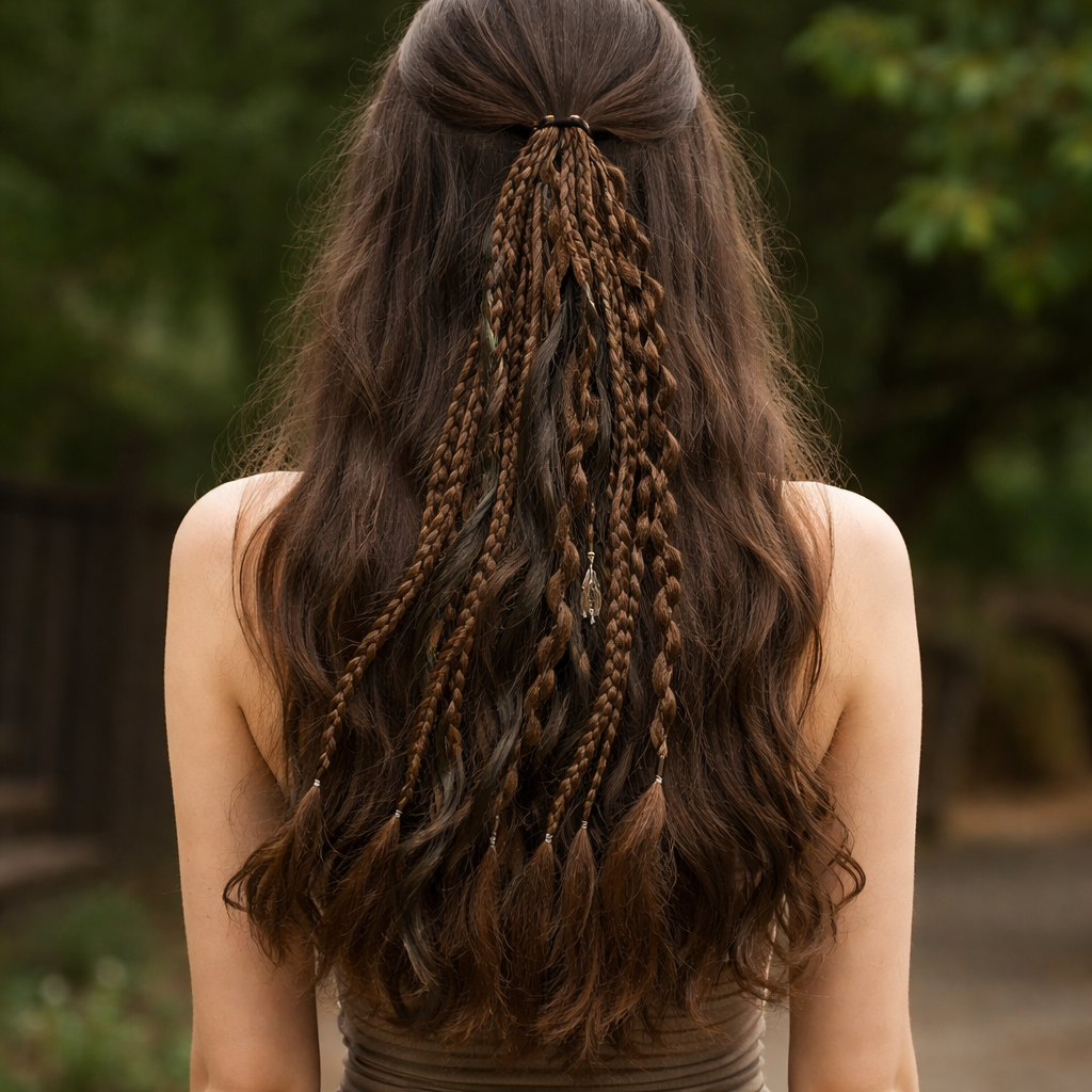 Boho-Haarverlängerung mit Perlen und Muscheln für den Pferdeschwanz – zum Umwickeln